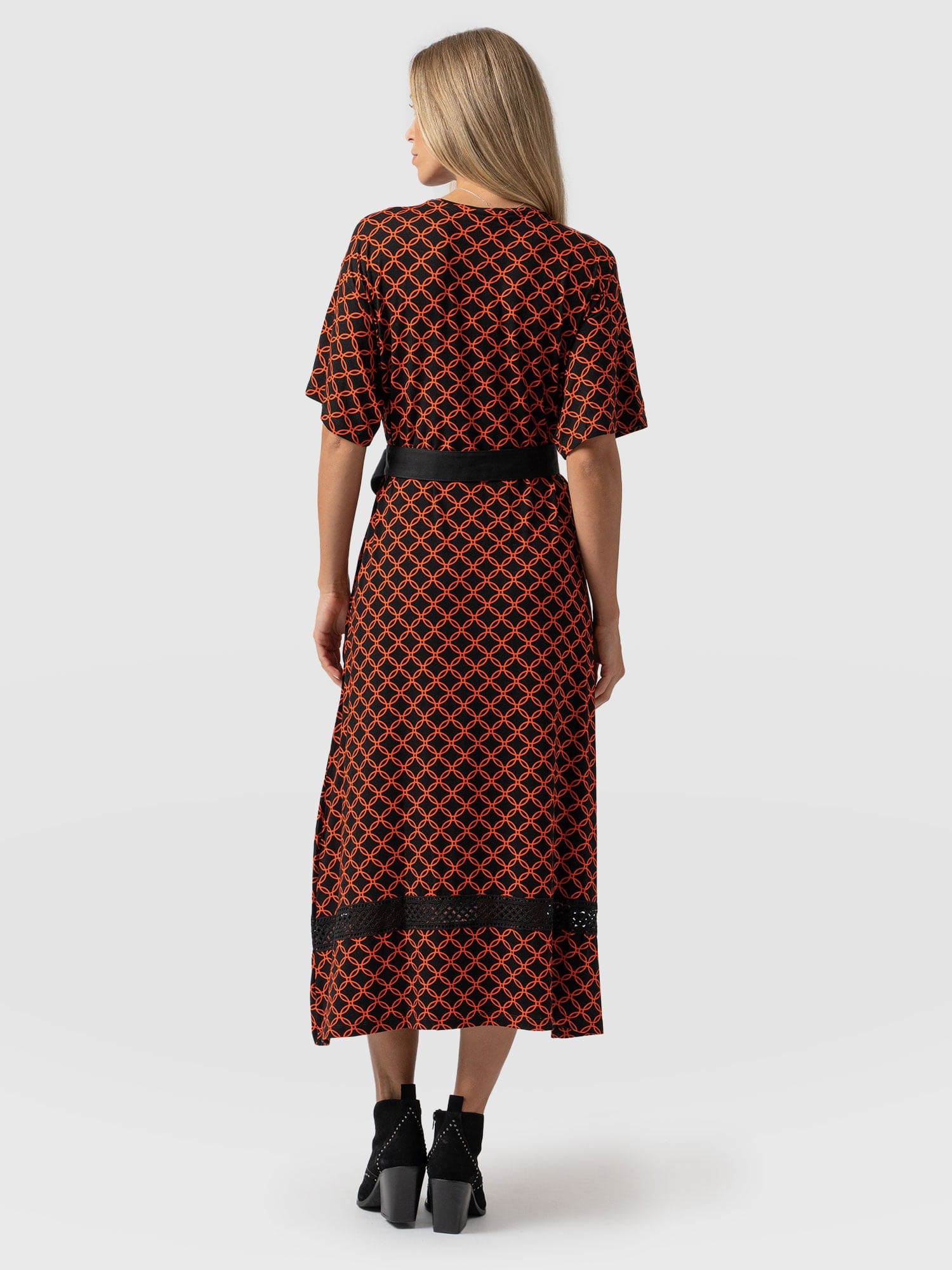 Warren Belted Dress Orange Mosaic Geo - Women's Dresses | Saint + Sofia® EU